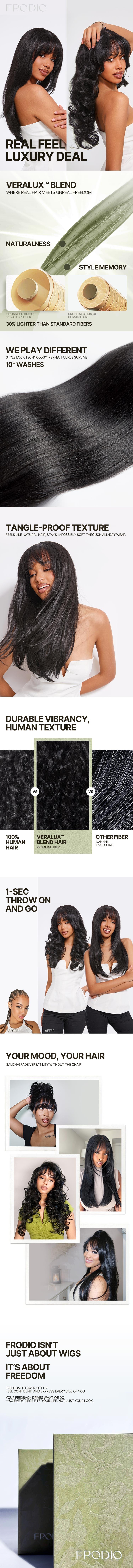 [Blend] Frodio Veralux™ Blend Human Hair Glueless Pre-Cut Lace Wig Straight Layered Cut/Wavy Wig with Bangs Curtain Bang Wig with Realistic Scalp Valentine's Day