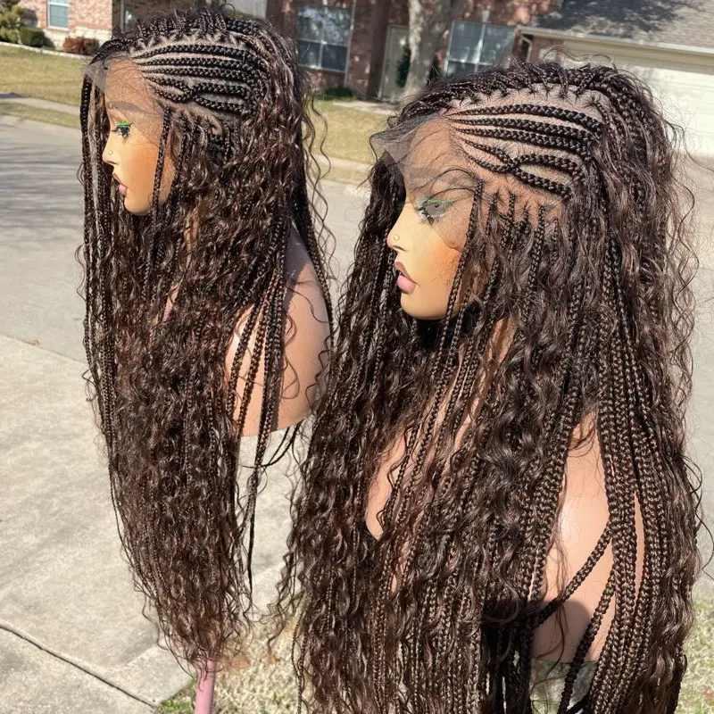 30 inches V flip cornrow  synthetic boho braids in brown.
