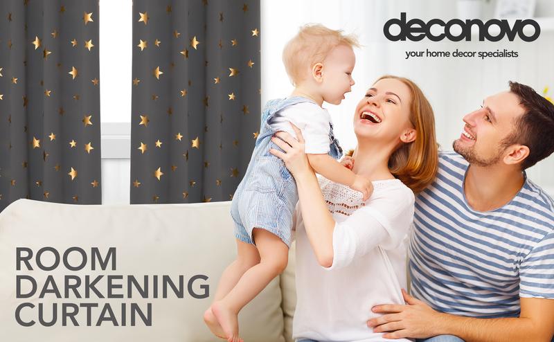 Deconovo Blackout Curtains 2 panels, Gold Star Foil Print Blackout Curtains Room Darkening Thermal Insulated Sun Blocking Grommet Curtains