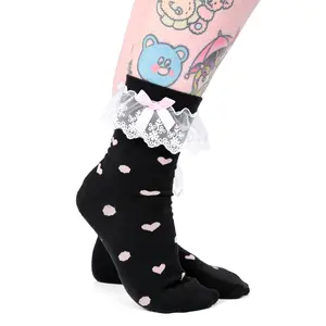 Heart Dot Ruffle Socks - Black