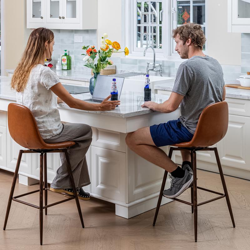 【Deal】Homy Casa Swivel Upholstered Counter Stool Set of 2 Barstools for Kitchen and Dining Room, Foam and Iron Construction, Footrest & Armless Design