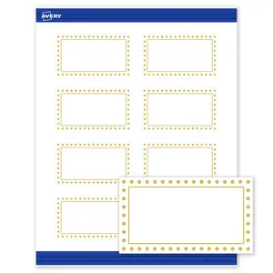 Avery Printable Rectangle Cards, 2" x 3.5", Matte White, Pre-printed Gold Border/Gold Dots Design, Sure Feed Technology, Laser & Inkjet Compatible, 160 Total