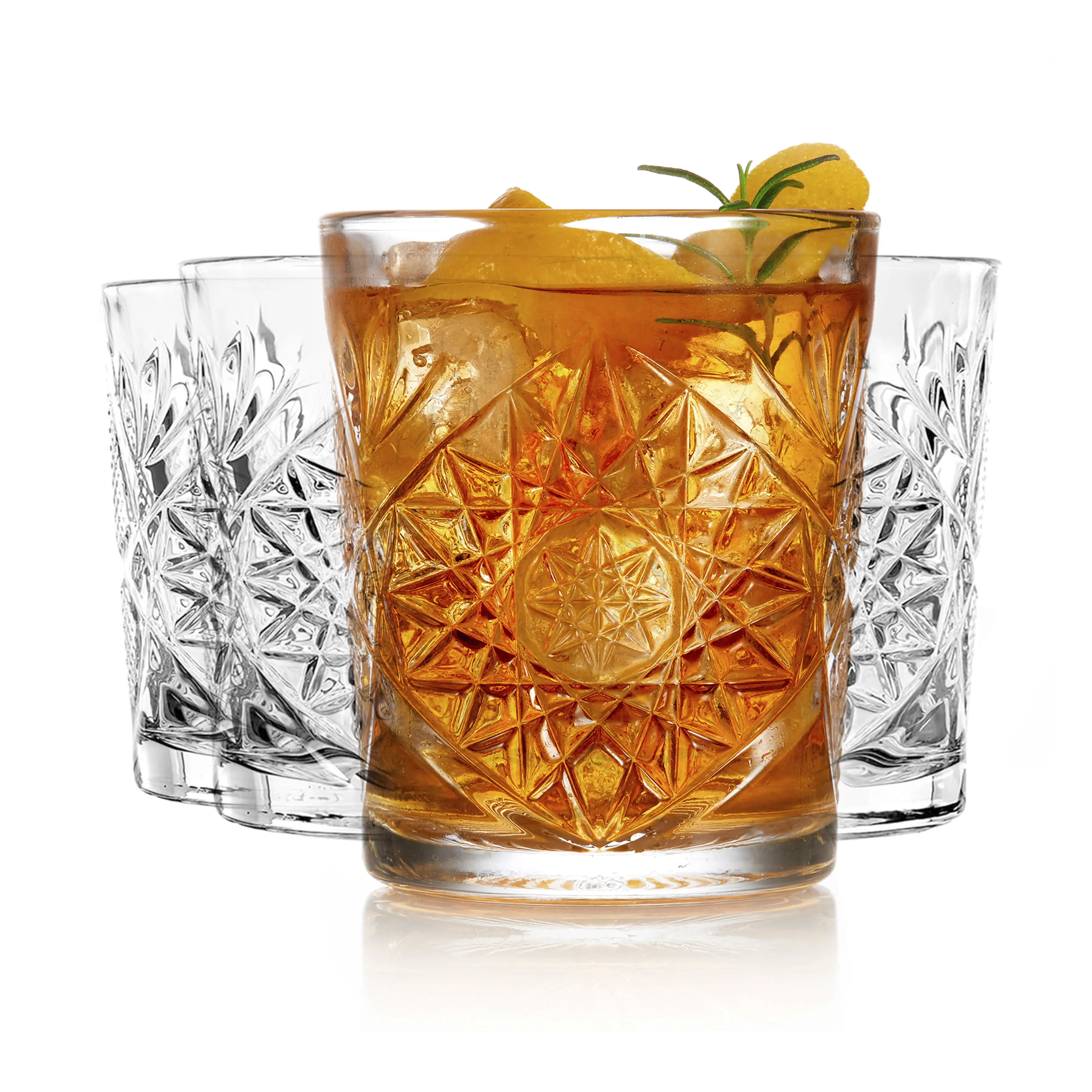 Libbey Hobstar Double Old Fashioned Glasses, Clear Cut Glass Drinking Glasses Set of 4, Durable, Vintage Whiskey Glasses for Cocktail, Drinks and More