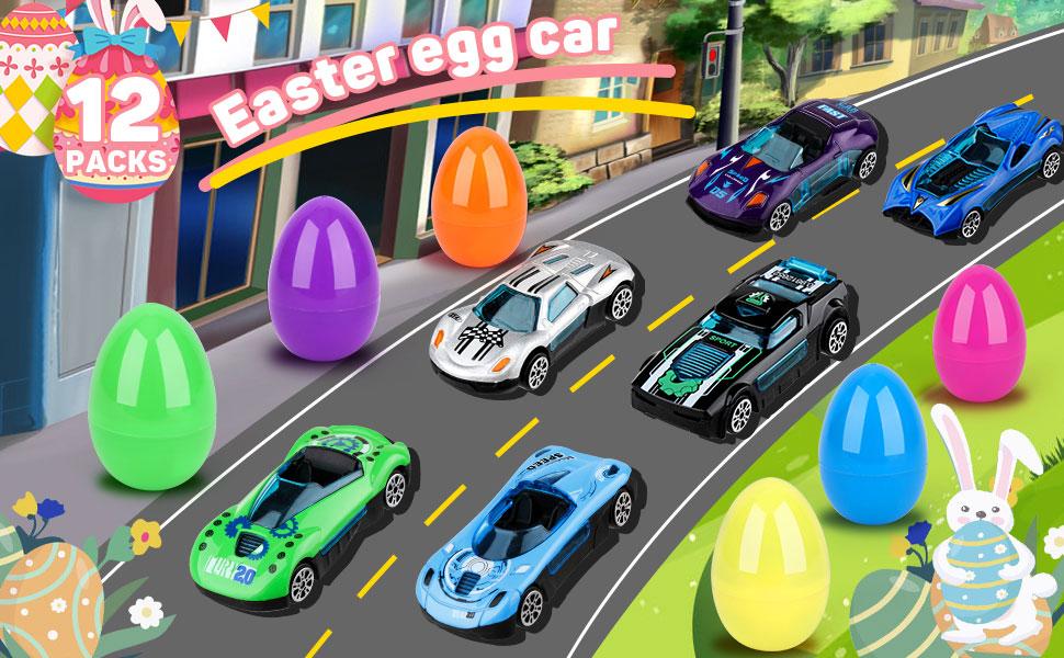12 Pack Easter Gifts for Kids,Racing Car, Easter Basket Stuffers,Prefilled Easter Eggs,Party Favors for Kids Classroom,Toys for 3+ Years Old Boys & Girls