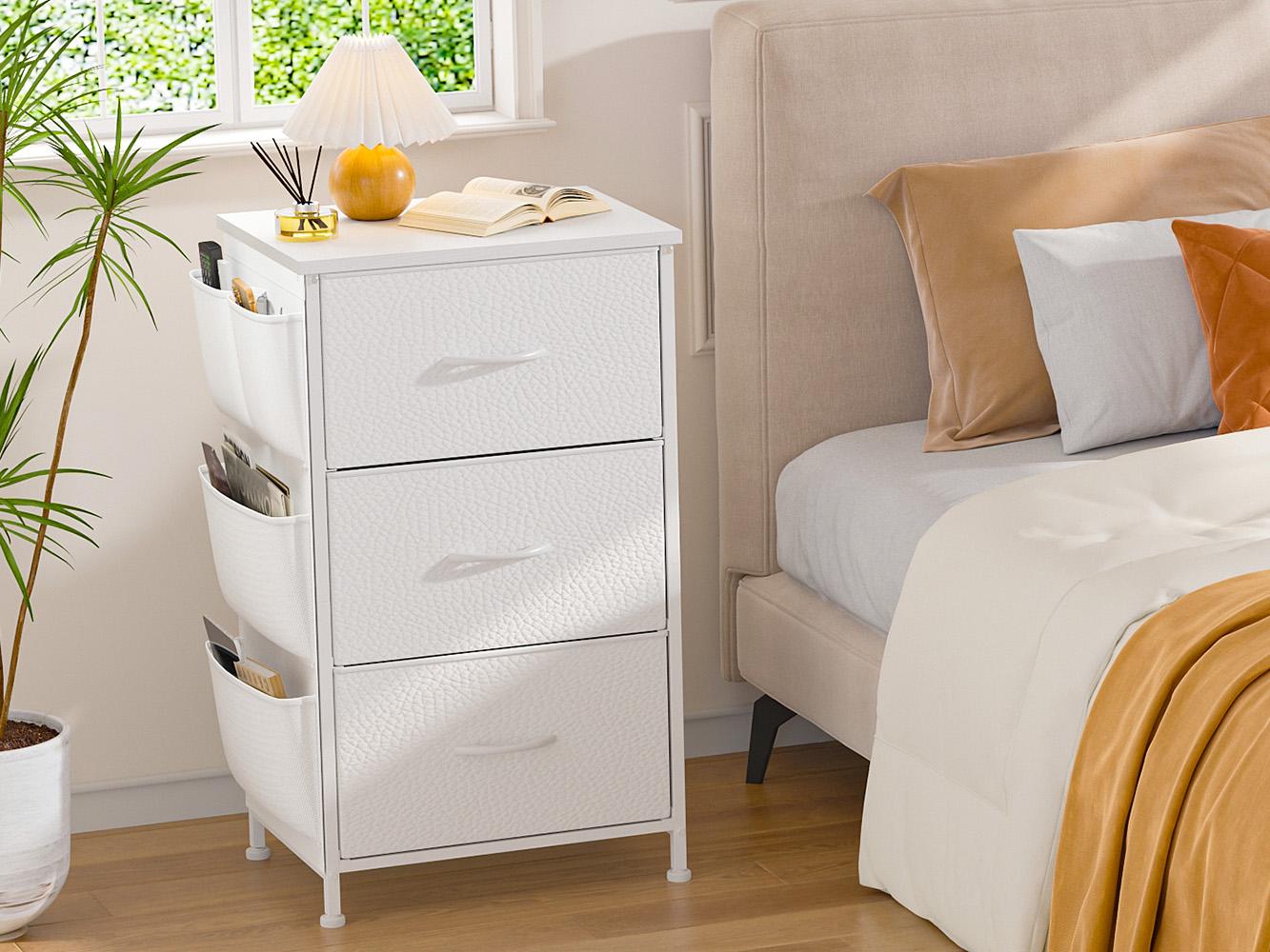 Homkdom Nightstand Sets of 1/2 With 3 Drawers,25.6 Inch Bedside Table with Side pocket & Wooden Top, Small Dresser for bedroom,Living Room,Entryway