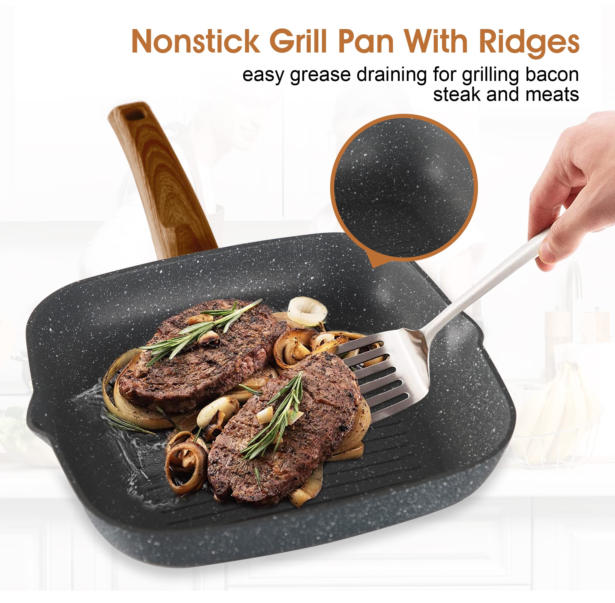 Kitchen Academy Set of 30 Pieces - Induction Cookware with Nonstick Granite Stone Coating, Includes 5 Casserole Lids, Various Woks and Frying Pans