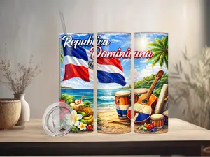 Republica Dominicana 20oz Stainless Steel Tumbler with Double-Wall Vacuum Insulation Durable Rust-Free Construction Leak-Resistant Design Clear Lid & Reusable Straw Ideal for Coffee Tea Water Travel