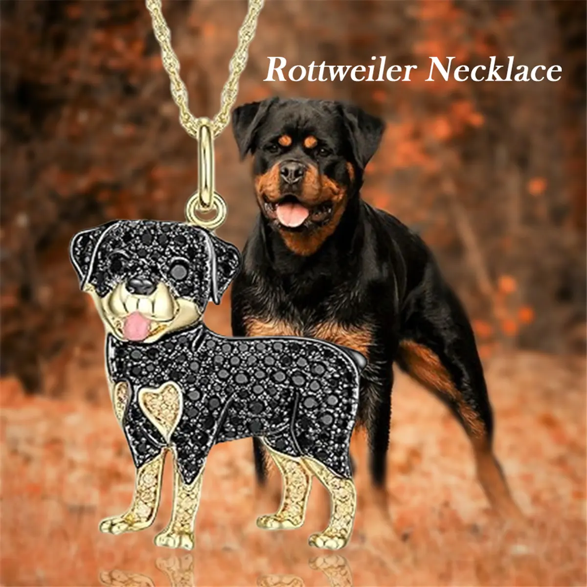 Elegant Rottweiler Dog Pendant Necklace - Sparkling Cubic Zirconia Canine Jewelry, Cute Pet Lover Gift for Women, Shiny Alloy Animal Charm Accessory, Unique Dainty Dog Breed Jewelry for Birthday Anniversary Valentine's Day