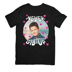 Never Gib Up - Gibby iCarly Joke Funny Gen Z Shirt Dank Meme Humor Nickelodeon Top Menswear Streetwear Shortsleeve Crewneck Tropical Casual Tshirt
