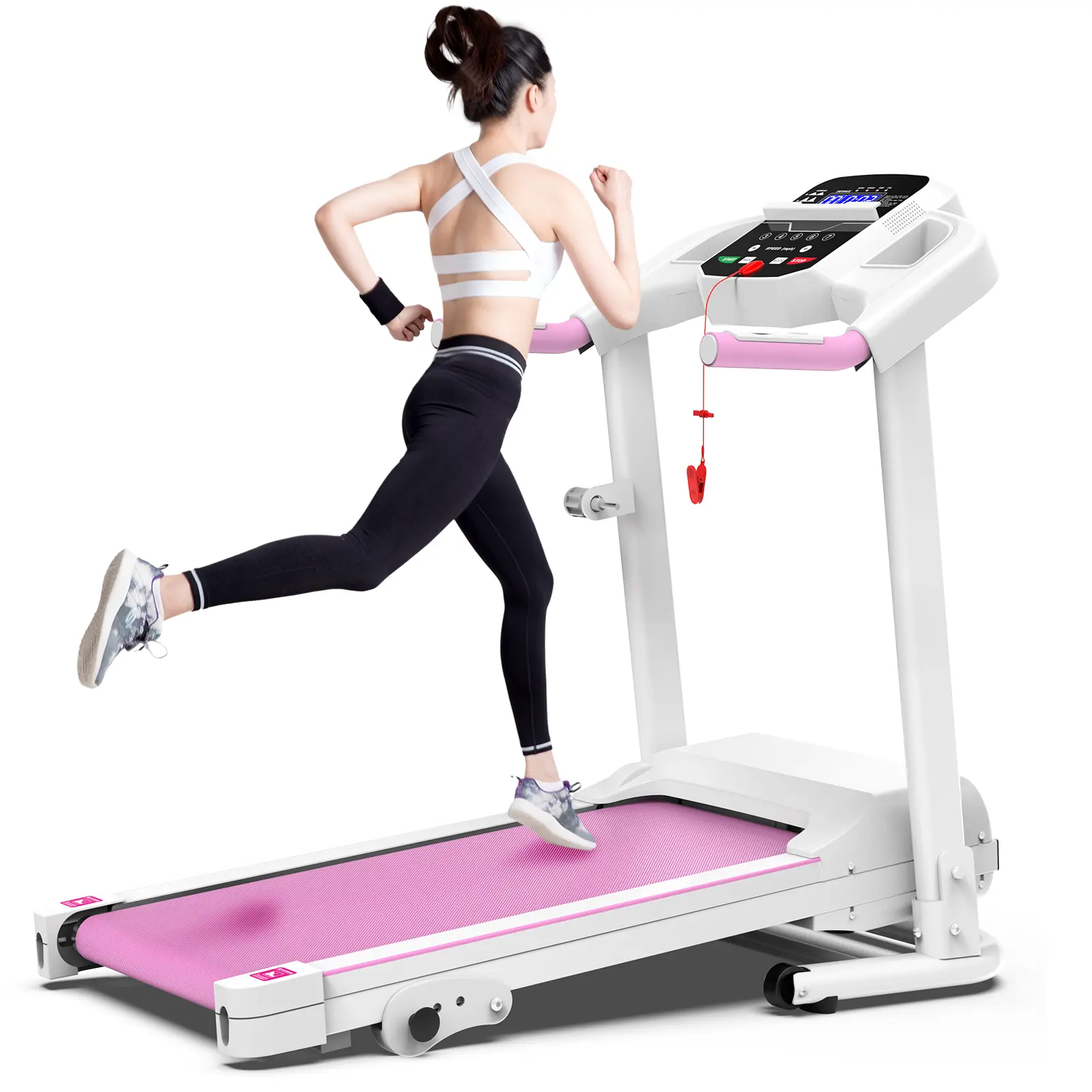 【12% Incline Pink Treadmill】LIVIVOX Foldable Walking Treadmill with Handle, Remote Control & Wheels - 7.5 MPH, 0-10% Incline, 265lbs Capacity, Pink - Home Fitness Equipment, At Home Gym Gear for Office/Apartment