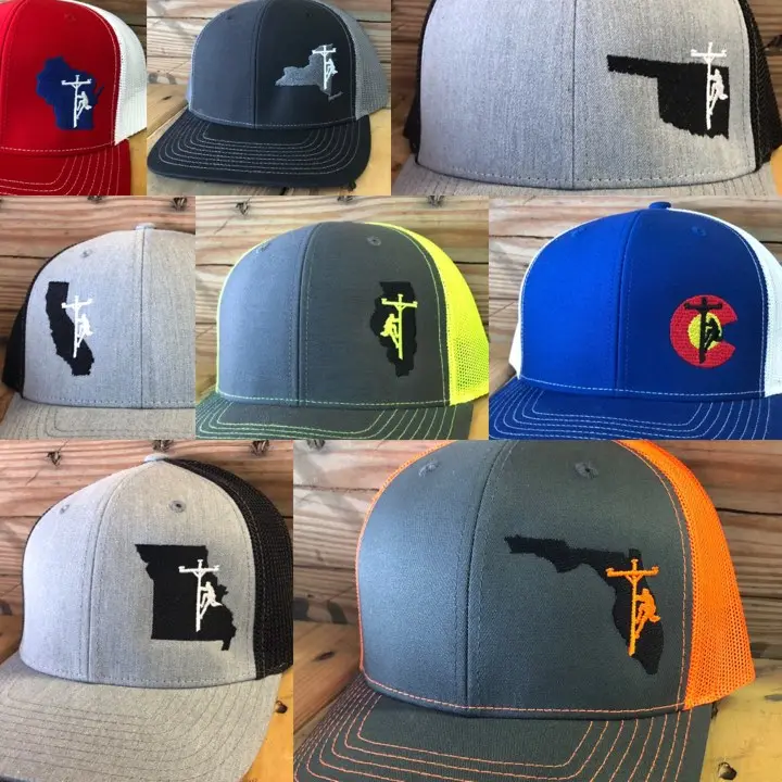 Richardson Casual Hat - Cotton Embroidered Cap with Any U.S. State & Lineman Design, Unisex Fit for Shared Family Style, Embroidered Cotton Hat, Cotton Embroidered Caps