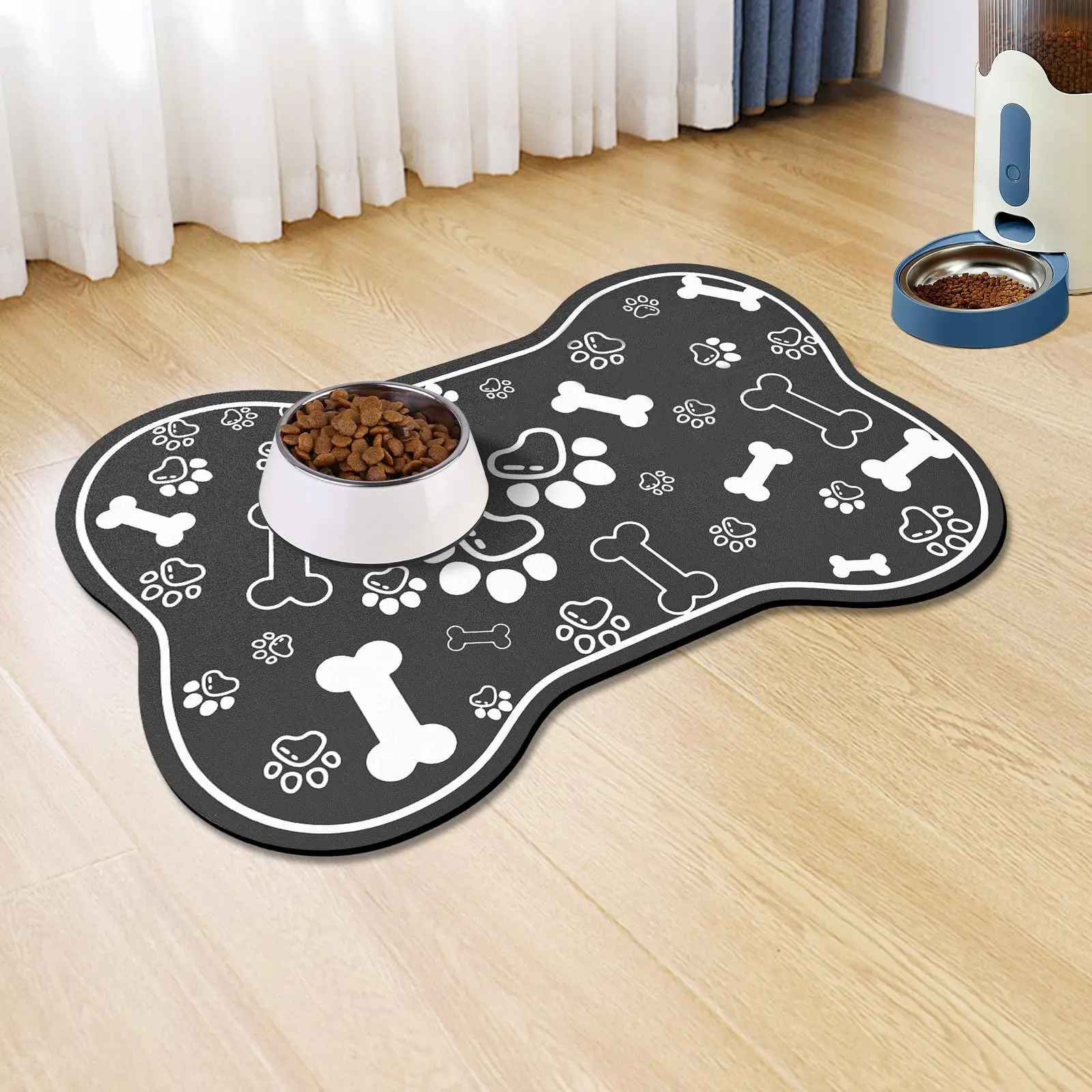 Dog Cat Mat for Food and Water Rapid Absorbent Pet Feeding Mat  Bone Shaped Dog Placemat Bowl Mat with Rubber Backing No Stains Pet Food Mats Indoor  Pet Accessories Supplies Pink 12"×18"