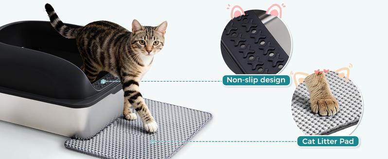 Enclosed Stainless Steel Cat Litter Box with Lid Extra Large Litter Box for Big Cats XL Metal Litter Pan Tray with High Wall Sides Enclosure, Non-Sticky, Anti-Leakage, Easy Cleaning