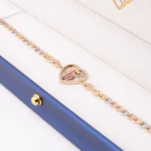 Brazalete de Quince con Corazon 3 Tonos 8''  14k