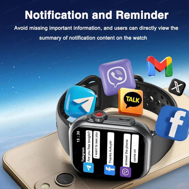 K62APP For IOS Watch Ultra 2 SE 1000mAh Battery GPS AMOLED Display Bluetooth Call Sport Waterproof Smart Watch Men Women Android iOS Compatible Wearable Card Charging Magnetic Screen Wireless Black