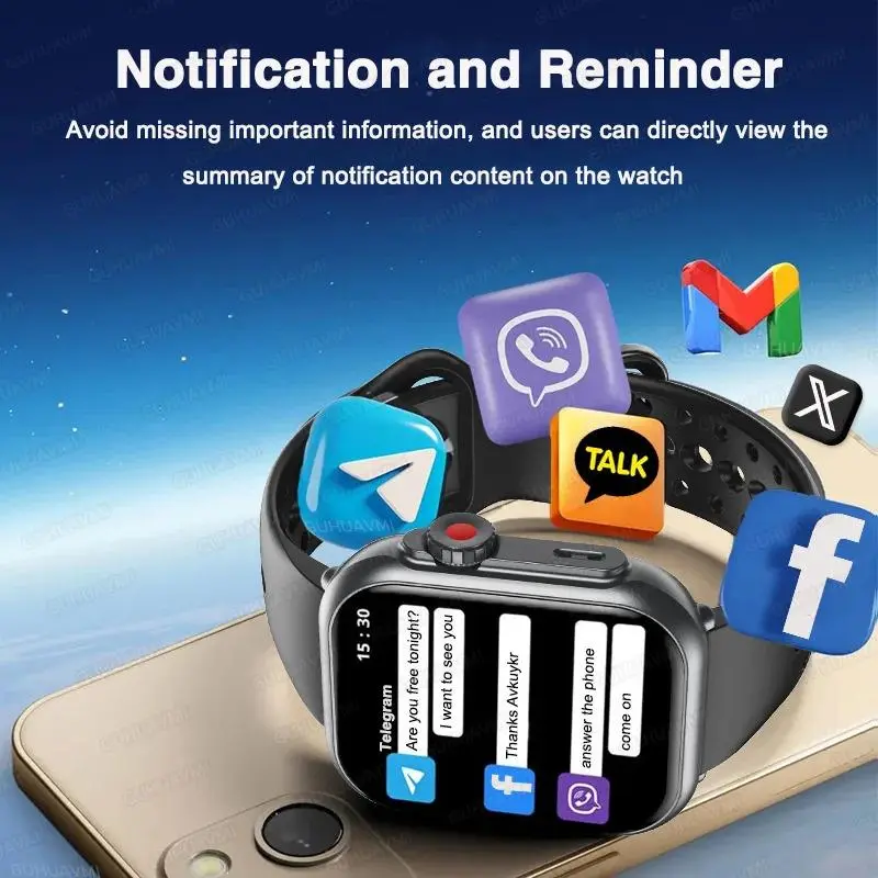 K62APP For IOS Watch Ultra 2 SE 1000mAh Battery GPS AMOLED Display Bluetooth Call Sport Waterproof Smart Watch Men Women Android iOS Compatible Wearable Card Charging Magnetic Screen Wireless Black