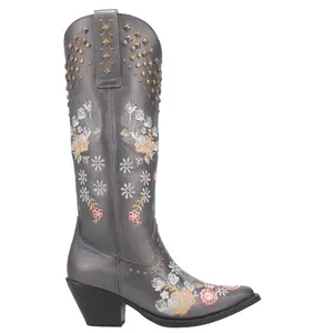 Dingo Womens Poppy Floral Embroidered Metallic Studded Snip Toe Casual Boots Knee High Mid Heel 2-3" - Grey Dingo Womens Poppy Floral Embroidered Metallic Studded Snip Toe Casual Boots Knee High Mid Heel 2-3" - Grey