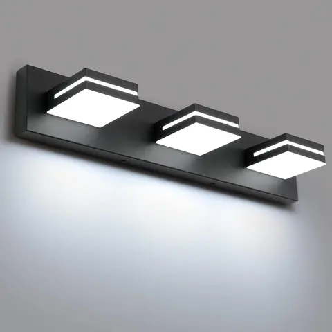 Matte Black Dimmable 3 Lights LED Vanity Lighting Fixtures, 24in 1600LM Acrylic-Plastic Contemporary Bathroom Wall Light, 5000K Natural White, Switch-Included Versatile Mirror-Mount Indoor Lighting