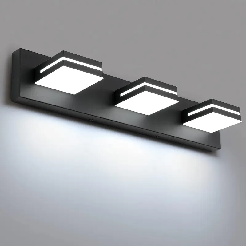 Matte Black Dimmable 3 Lights LED Vanity Lighting Fixtures, 24in 1600LM Acrylic-Plastic Contemporary Bathroom Wall Light, 5000K Natural White, Switch-Included Versatile Mirror-Mount Indoor Lighting