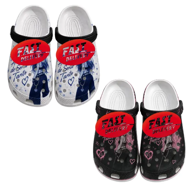 (No Box) Heart Music Clogs, Latina Pop Inspired Garden Shoes, Cute Graphic Slip On Clog Sandals, Fan Gift