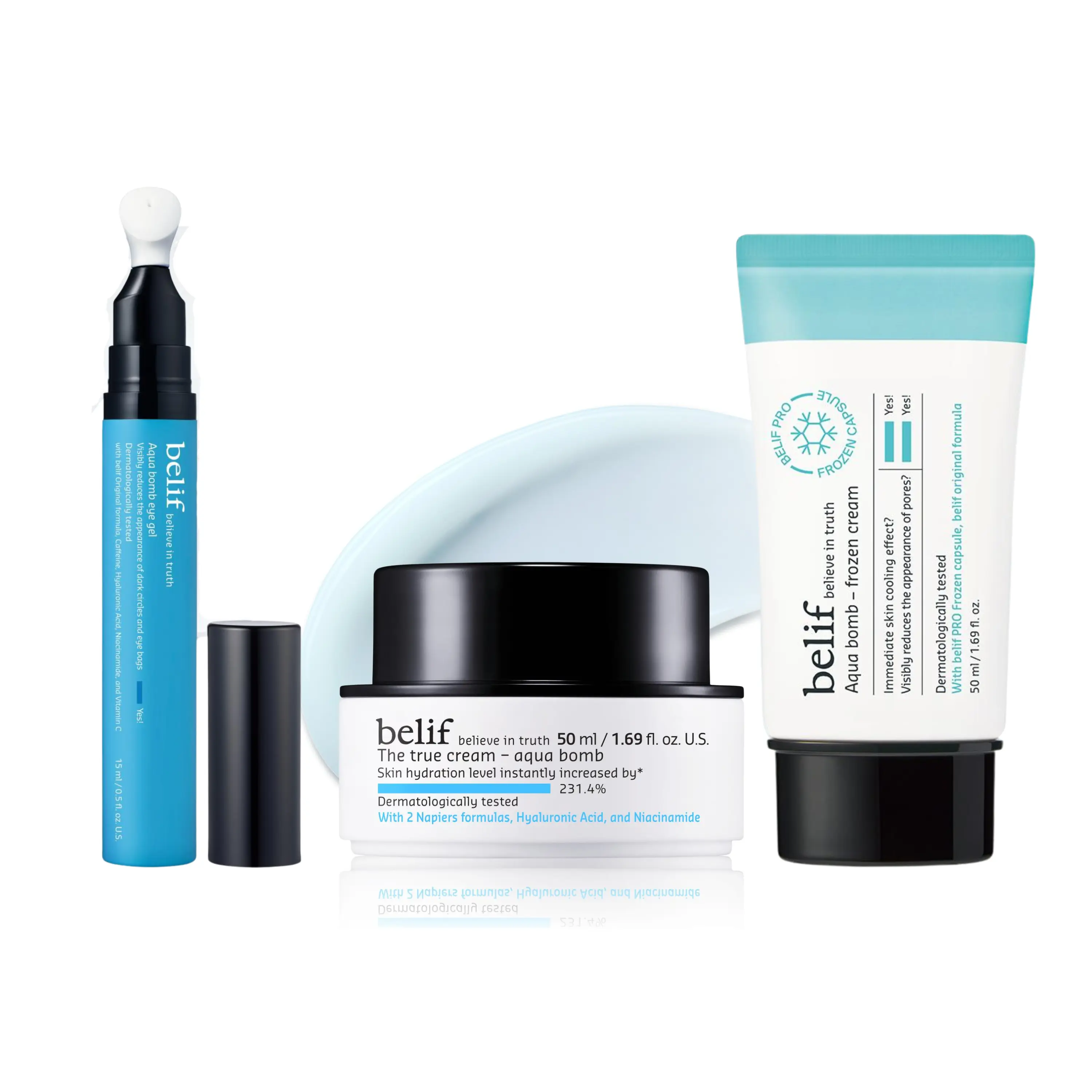 Aqua Bomb Trio: Eye Gel, Moisturizer, and Frozen Cream