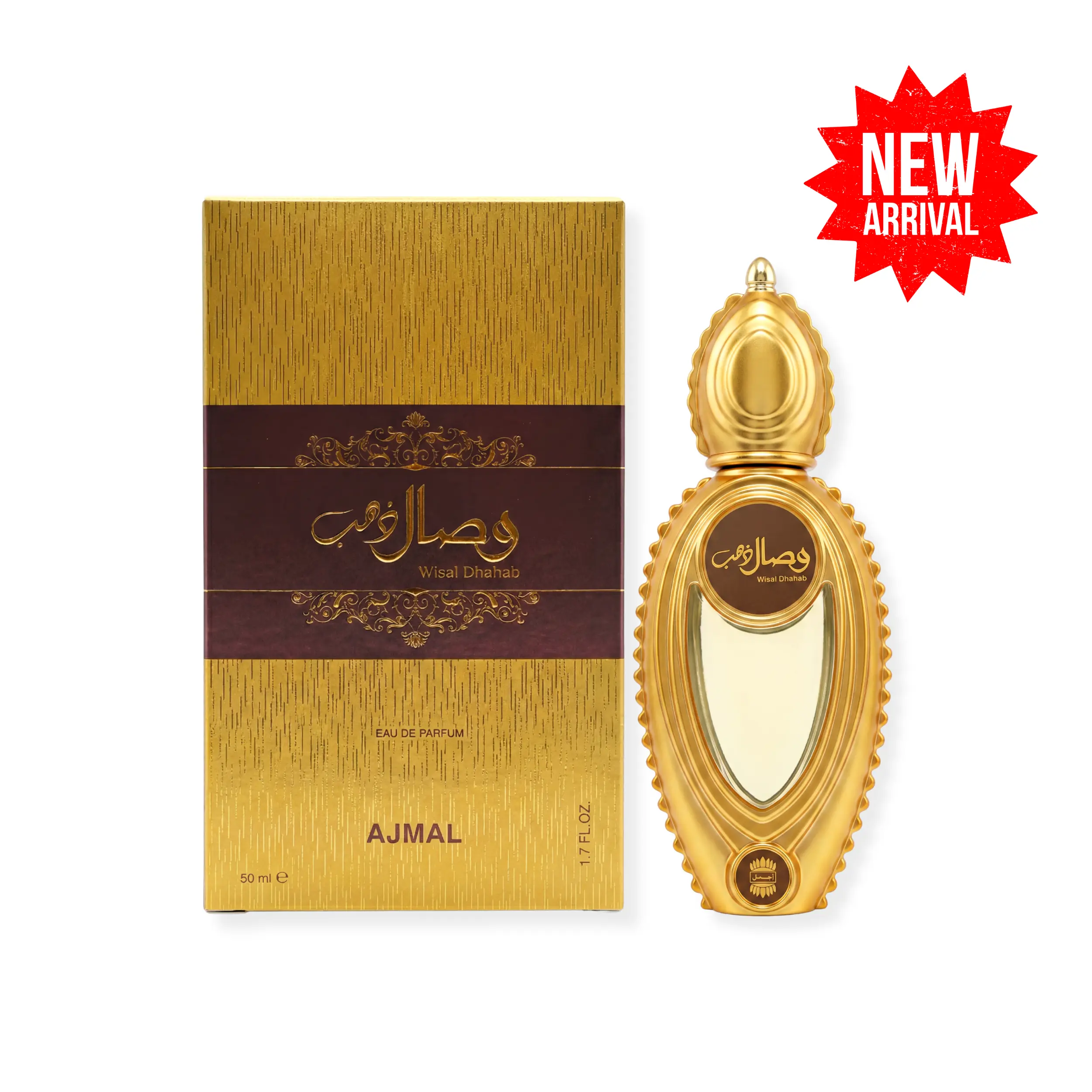 AJMAL Wisal Dahab EDP Unisex Floral Fragrance with Youth Appeal, Sandalwood Depth, Woody Musk Base, 1.7fl.oz-50ml Bottle, 1 to 1.9 fl oz Size, Single Item for Unisex Wear, New Mukhallat Spray, Rose‑Orchid Heart