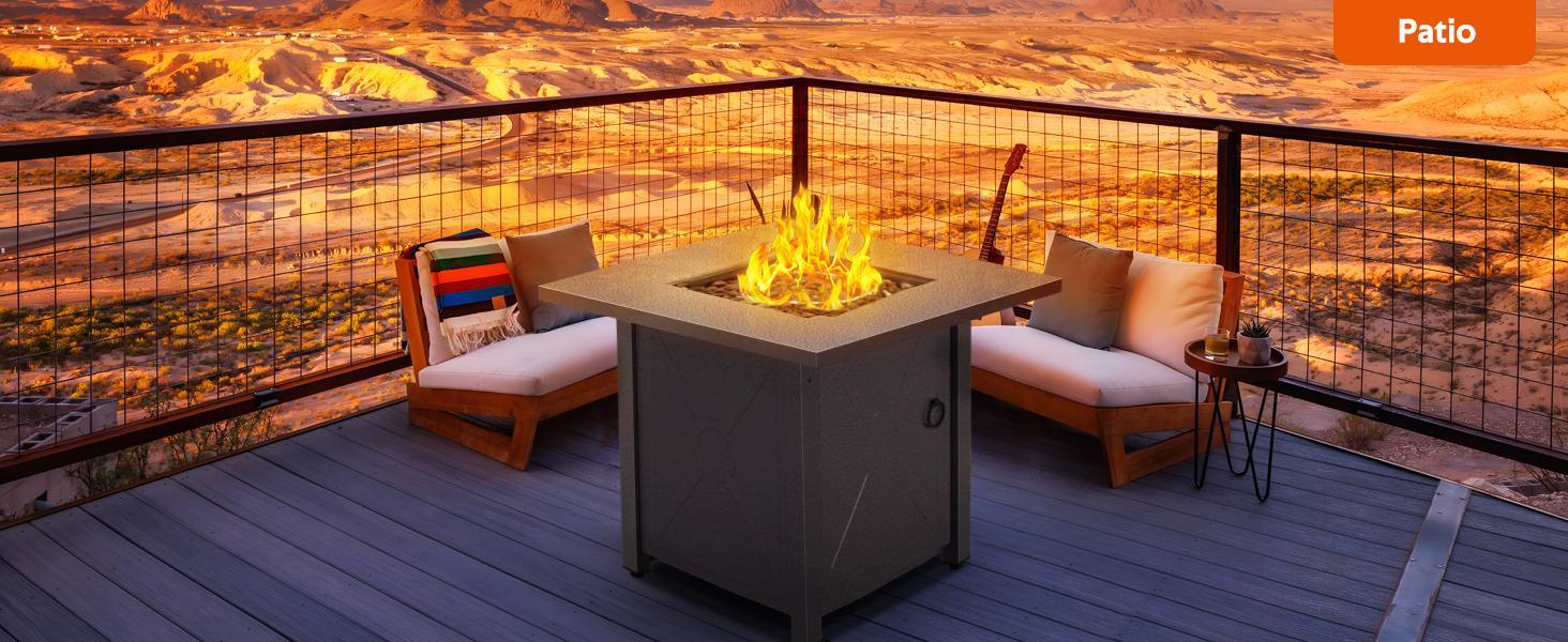R.W.FLAME Propane Fire Pit , 28"/ 43" Outdoor Gas Fire Tables, Auto-Ignition Fire Tables with Lid, Rain Cover and 3 Pounds Lava Stones for Outside Garden Backyard Deck Patio (Square)
