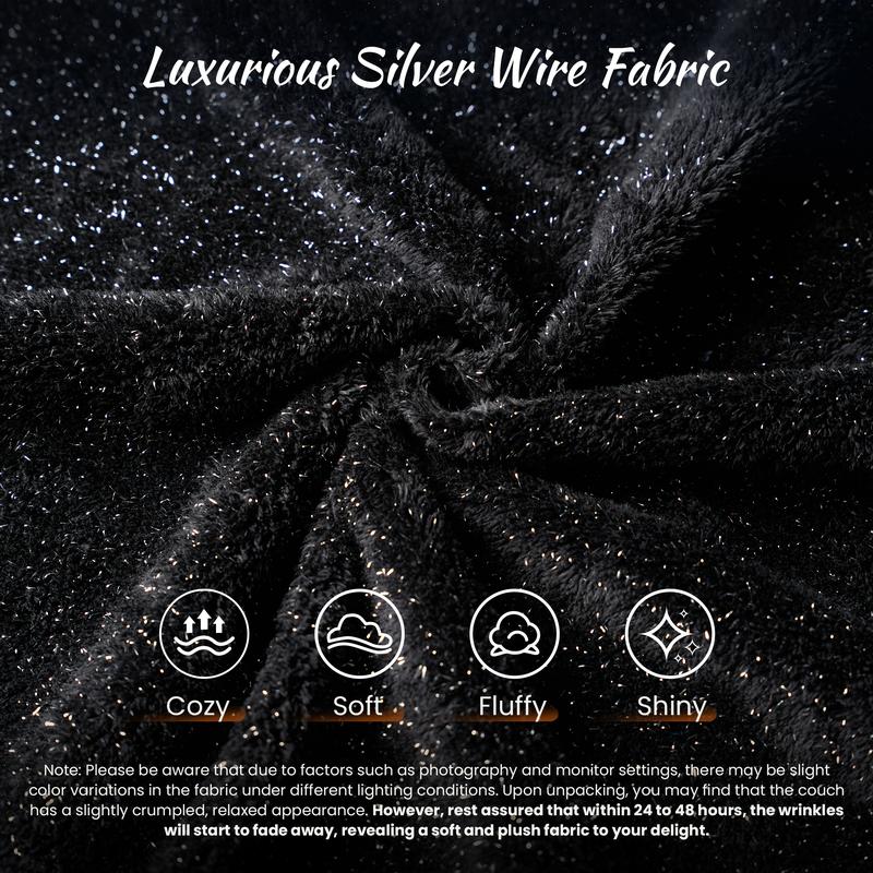 【3 Packages Shipping】Ovios 115" Galaxy Stardust Shimmer Plush Modular Couch with Ottoman&Chaise, No Assembly Required - Boneless L/U-Shaped Sectional Sofa Set with Flexible Configuration - 115"W x 70"D x 30"H, 3 Seater