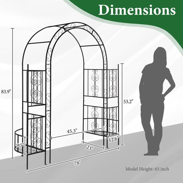 Arc Roof Double Layer Arch Trellis for Garden Vine Support, Sturdy Rustproof Iron Frame, Easy Ground Stake Installation, 78x23x83.9 Inch