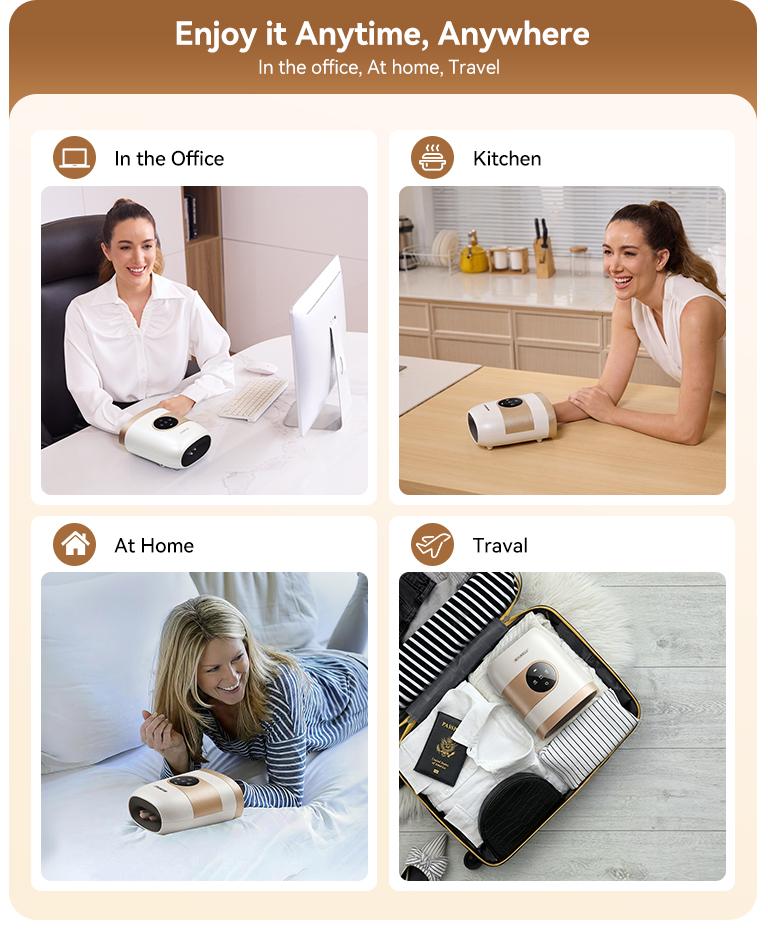 [Plus Model] CINCOM White Gold New Hand Massager, Rechargeable Finger Soother with Adjustable Comfort Settings, Soothing Warmth, User-Friendly Display—Perfect for Relaxation and an Ideal Gift for Loved Ones