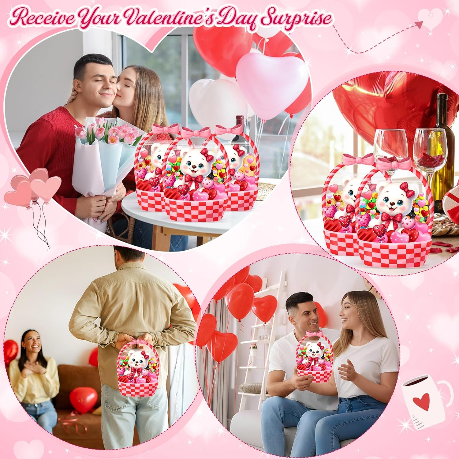 25/50 Pcs Easter Goodie Bags Plastic Candy Gift Bags with Handle Bunny Chick Pattern Transparent Treat Bags for Teacher Students Office Employee Coworker,Easter Egg Hunting Supplied,Appreciation Gift for Birthday Wedding Valentine's Day Celebration Gift