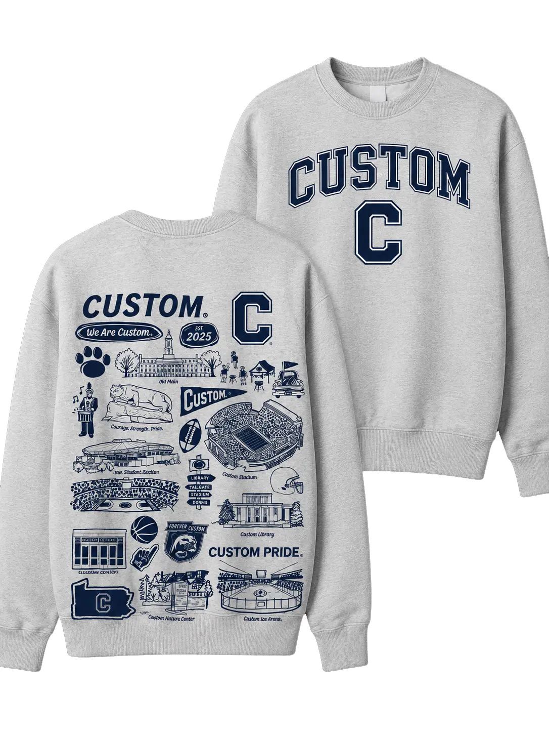 Custom College Hand Sketched Sweatshirt, Personalized Varsity Crewneck, Custom Letter Logo Sweatshirt, Unisex School Spirit Pullover, Game Day Gift