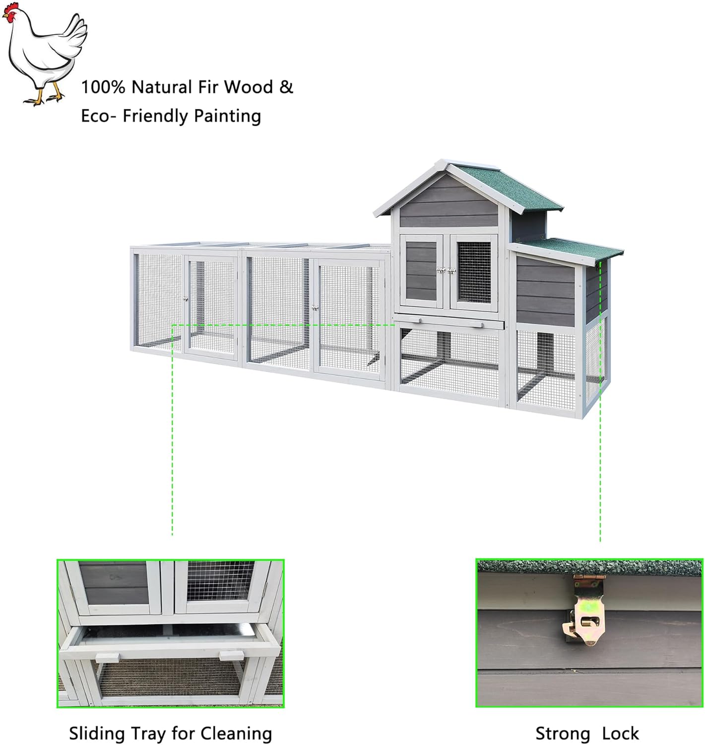 Villa-Style 2-Tier Chicken Coop! Outdoor Poultry Cage with Run, Backyard Rainproof & Sunproof Chicken House