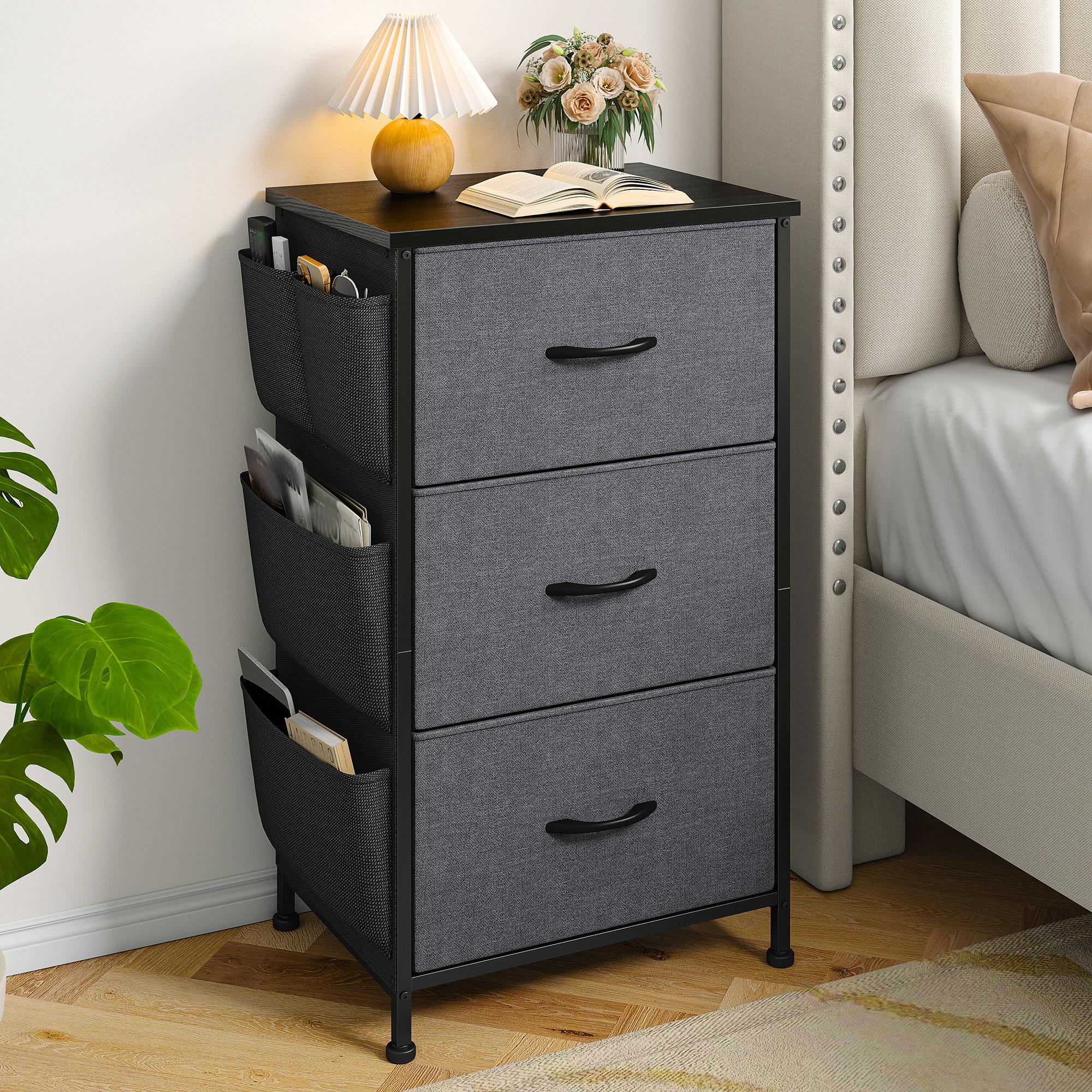 Homkdom Nightstand Sets of 1/2 With 3 Drawers,25.6 Inch Bedside Table with Side pocket & Wooden Top, Small Dresser for bedroom,Living Room,Entryway