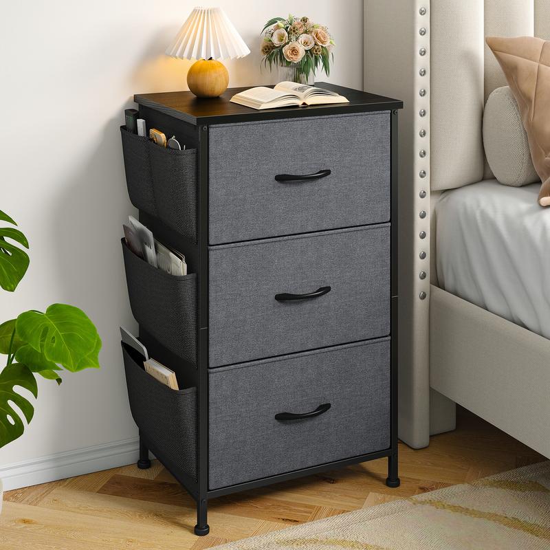 Homkdom Nightstand Sets of 1/2 With 3 Drawers,25.6 Inch Bedside Table with Side pocket & Wooden Top, Small Dresser for bedroom,Living Room,Entryway