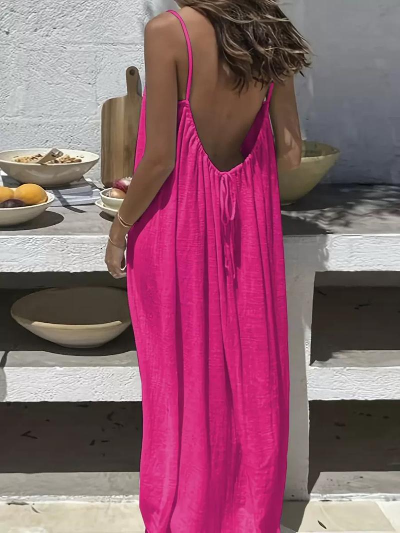 Women's Solid Color Cami Lounge Dress Elegant Sleeveless Long Dress for Summer Ladies Sleepwear Comfortable Stylish Indoor Wear Loungewear Comic Women's Solid Color Cami Lounge Dress Elegant Sleeveless Long Dress for Summer Ladies Sleepwear Comfortable Stylish Indoor Wear Loungewear Comic