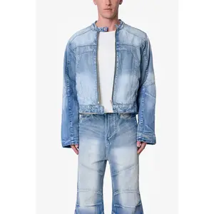 mnml Paneled Moto Denim Jacket - Washed Blue mnml Paneled Moto Denim Jacket - Washed Blue