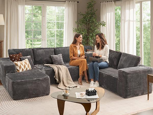 【4 Packages Shipping】Ovios 135.8" Sectional Cloud Couch for Living Room, Modular Floor Sofa with Plush Corduroy, No Assembly Required, Big Comfy Couches Set with Fluffy Memory Foam, Stupendous U Shaped Sofas with Chaise 【4 Packages Shipping】Ovios 135.8" Sectional Cloud Couch for Living Room, Modular Floor Sofa with Plush Corduroy, No Assembly Required, Big Comfy Couches Set with Fluffy Memory Foam, Stupendous U Shaped Sofas with Chaise