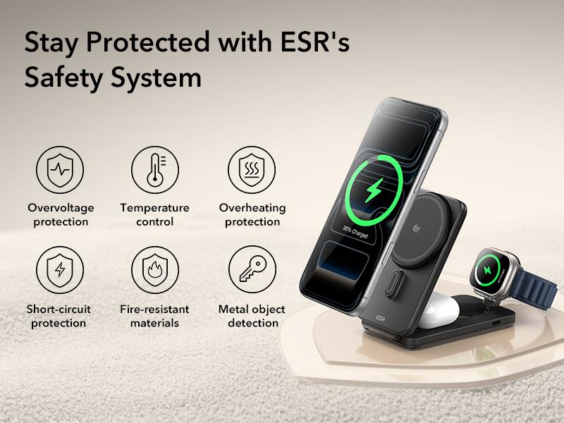 ESR 3 in 1 Charging Station for Apple, Qi2.2 25W MagSafe Charger with CryoBoost, Phone-Cooling Wireless Charging Station Foldable, for iPhone 17/16 with iOS 26(50W Adapter), AirPods, Apple Watch,Black ESR 3 in 1 Charging Station for Apple, Qi2.2 25W MagSafe Charger with CryoBoost, Phone-Cooling Wireless Charging Station Foldable, for iPhone 17/16 with iOS 26(50W Adapter), AirPods, Apple Watch,Black