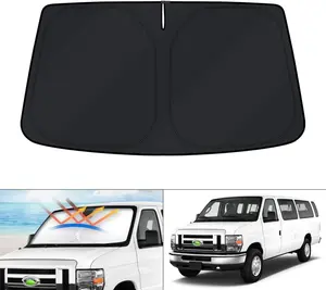 Canvcle Windshield Sunshade for 1992-2025 Ford Econoline E-Series Van & Motorhome E-150 E-250 E-350 E-450 Foldable Sun Visor Protector Blocks UV Rays Double Thickness Fabric