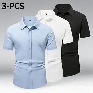 3-Pack Men’s minimalist short-sleeve shirt, solid color design, suitable for everyday commuting and casual wear