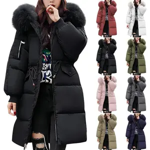 Womens Winter Warm Puffer Coat Thicken Fleece Lined Down Jacket Faux Fur Hooded Parka Padded Jacket with Pockets