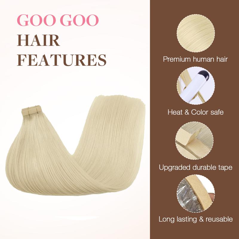 GOO GOO Tape in Hair Extensions Human Hair Extensions Natural Straight, 20PCS/Pack, 14-24Inch 50G Seamless Tape in, Invisible Tape in Hair Extensions Silky Remy Human Hair