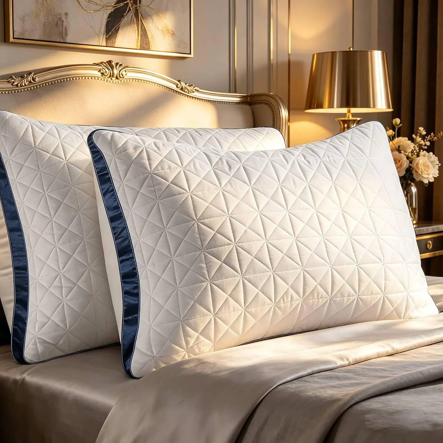 Luxury Hotel 2-Piece Cooling Pillow Sets (42*68*13cm) - Breathable Gusseted Down Alternative, Support for Side Sleepers, Cool Sleep Design, 2 Piece Sets, Cooling Sleep