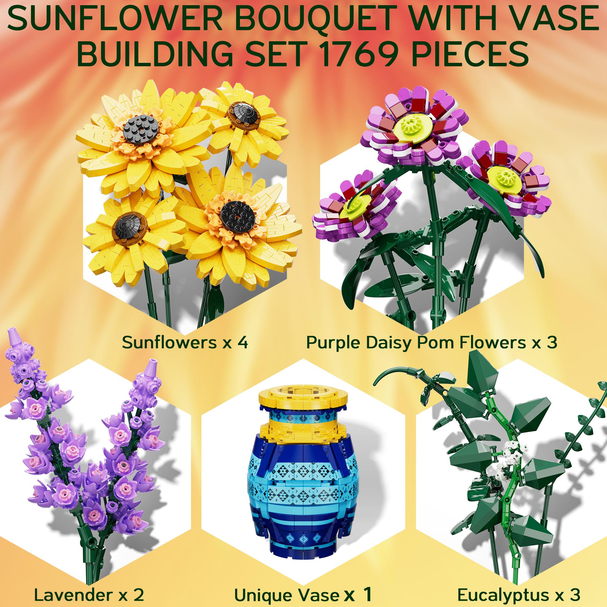 MAYICIVO 1769PCS Sunflower Bouquet Building Blocks with Vase, Creative Flower Set for Women & Men,Christmas, Anniversary, Birthday, or Home Decor Gift MAYICIVO 1769PCS Sunflower Bouquet Building Blocks with Vase, Creative Flower Set for Women & Men,Christmas, Anniversary, Birthday, or Home Decor Gift