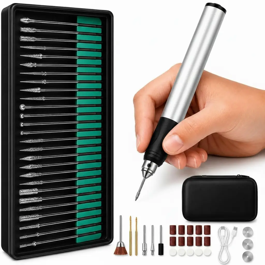 Engraving Pen for Metal, Wood, Glass, Plastic, Cordless DIY Etching Tool, 5 Variable Speed, Rechargeable 31Bits Craft Kit Gifts for Teens Adults Beginners