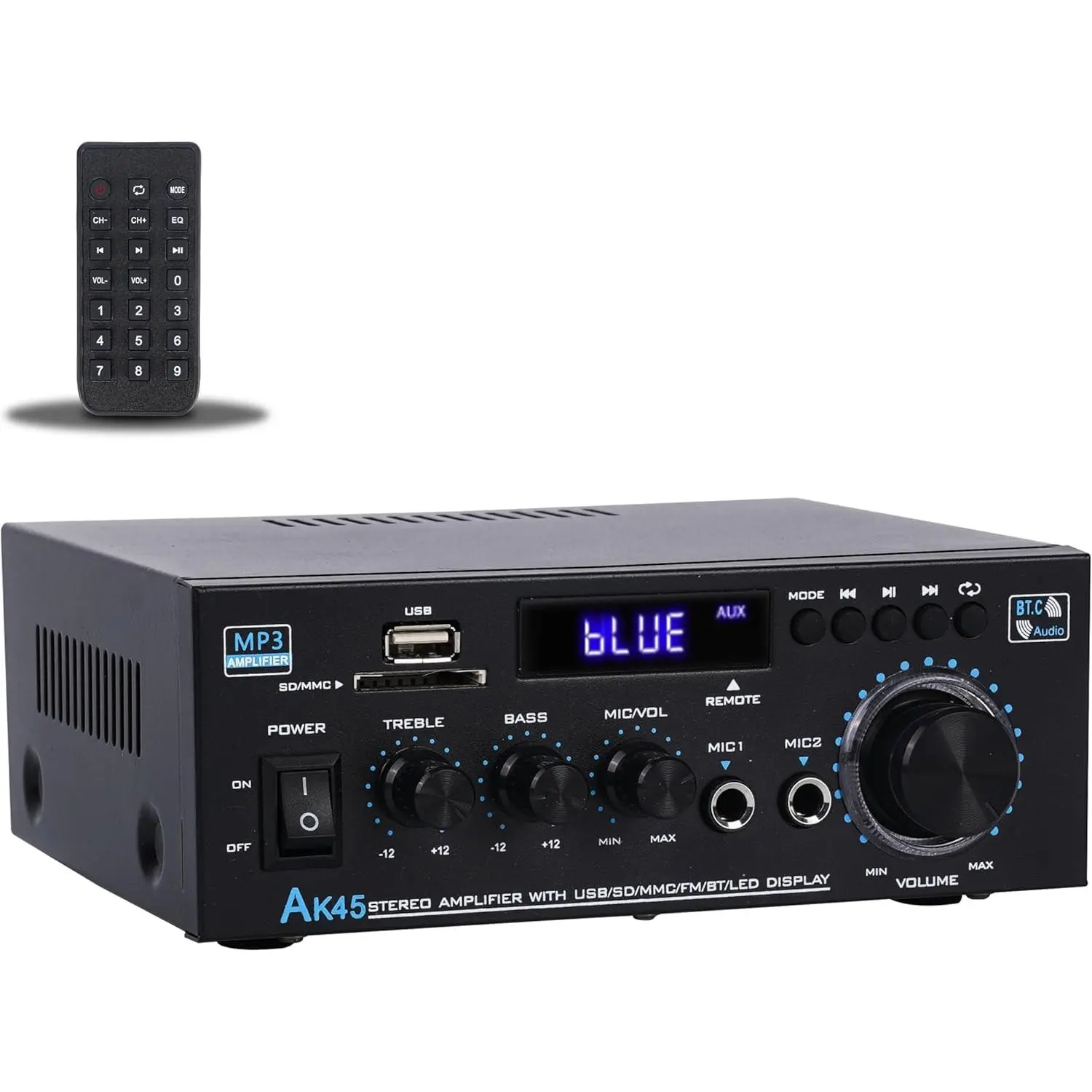 2026 Upgraded AK45 Hi-Fi Stereo Bluetooth Receiver Amplifier - 2 Channel Built-In Mini System Amplifier with Bluetooth 5.0, FM Radio, USB, SD Card, Remote Control for Home Use, Hi-Fi Stereo Amplifiers, Bluetooth Receiver Amplifiers