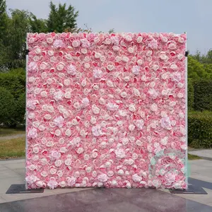 Pink | 6.56Ft*6.56Ft 3D Fabric Artificial Flower Wall Rolling Up Curtain Flower Wall Decor Decorative Plants Silk