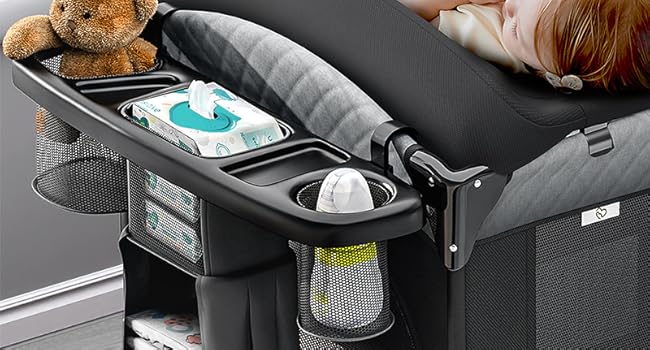 BabyBond Baby Crib 5 in 1 Foldable Baby Bassinets Bedside Sleeper,Large Playard Pack with Mattress, Storage Basket and Mosquito Net, Height Adjustable for Nursery, Ideal Chirstmas Gift for Baby,  Babyshower Gift