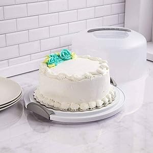 Extra Large Cake Carrier/Storage Container With Server - Holds up to 12 Inch 3-Layer Cake, Plate With Lid/Holder With Lid/Cover Clear Dome - Transports Pies or Other Desserts Bakeware Utensils